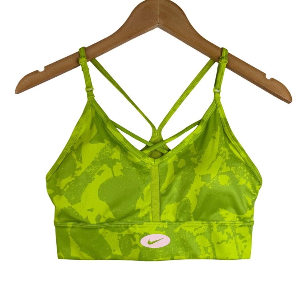 Nike Dri Fit Indo Icon Clash Camo Print Sports Bra size Medium Lime Green